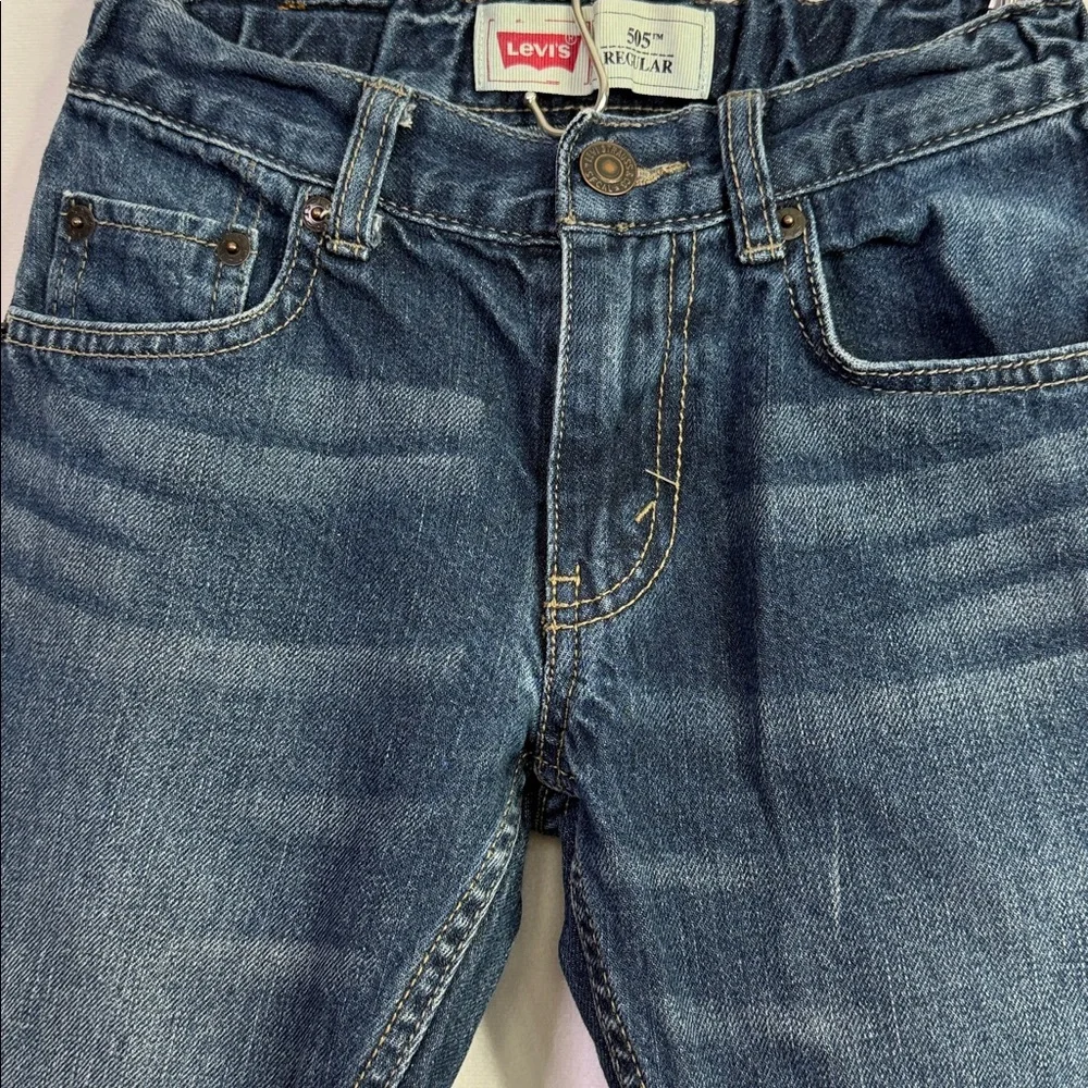 Levi's 505 Boys Regular Adjustable Waist Dark Wash Blue Jeans 24X22